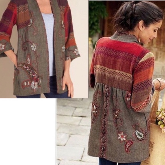 Soft Surroundings P M Embroidered Fall Cardigan C - Picture 7 of 8